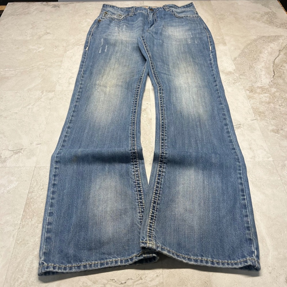 Rock & Roll Cowboy Jeans Light Wash Mens 32x36 Bootcut Distressed Western